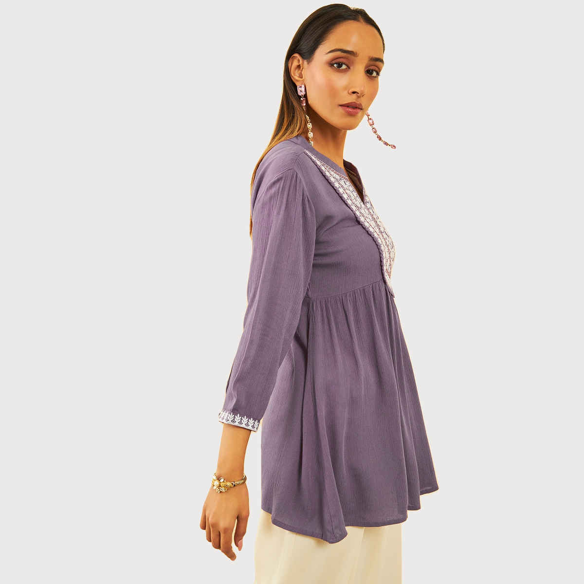 Soch Women's Purple Crepe Embroidered Tunic With Thread Work XS