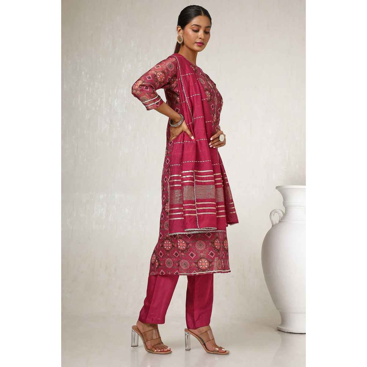 Soch Women's Rust Tissue Floral Print Suit Set With Gotta Patti M