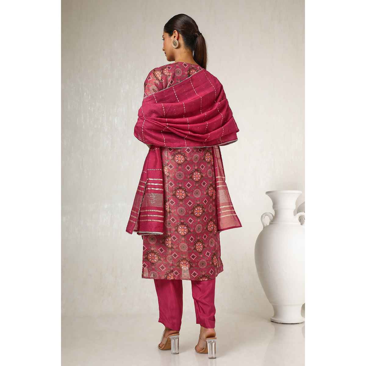 Soch Women's Rust Tissue Floral Print Suit Set With Gotta Patti M