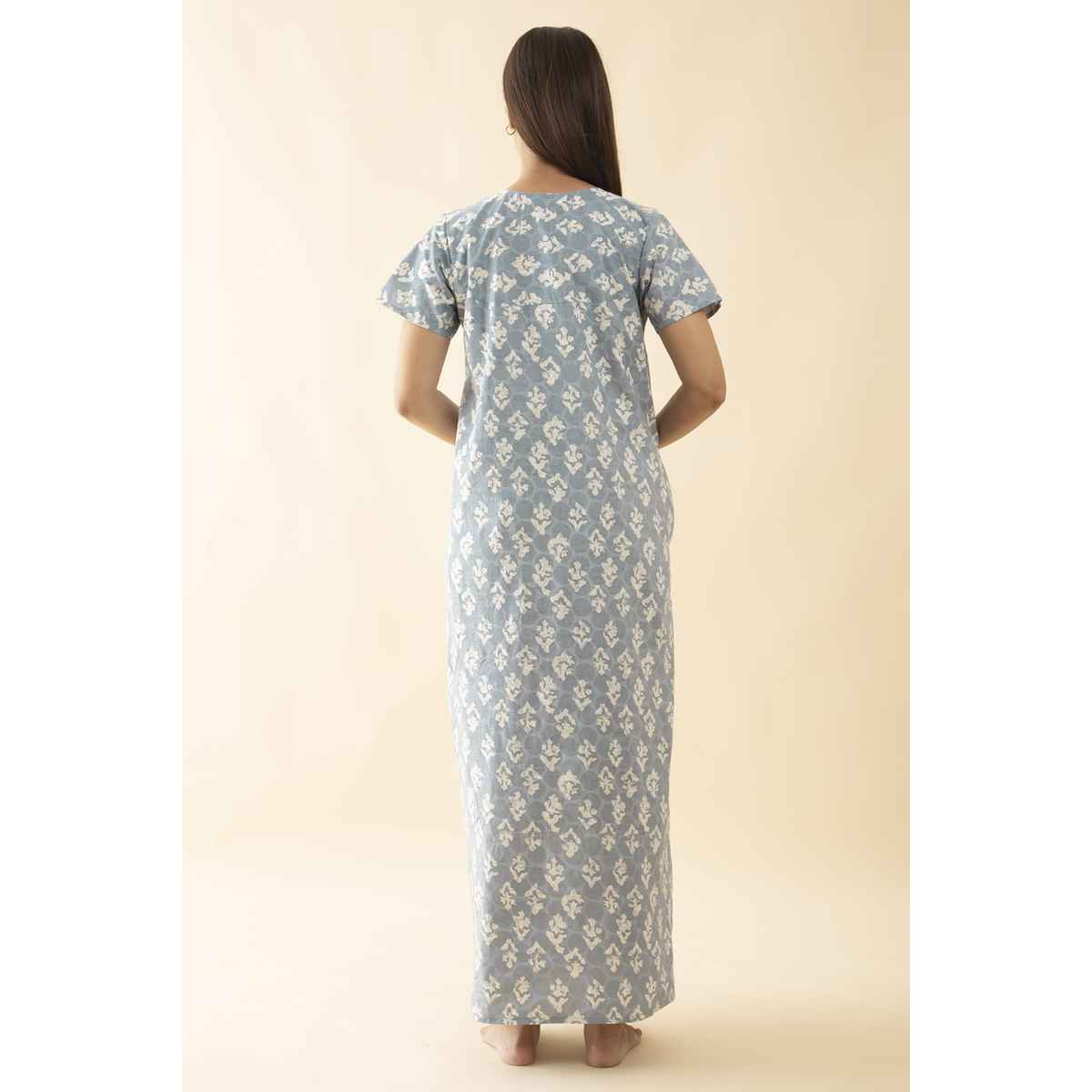 Maybell Women's Cotton Floral Printed Nighty | Grey - XXL