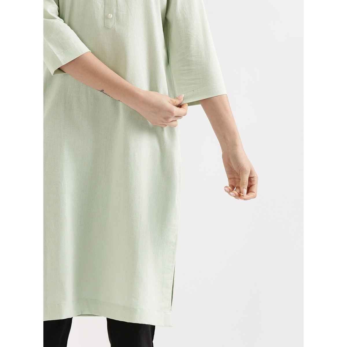 Saadaa Women's Long Airy Linen Kurta | Mint Green - XL