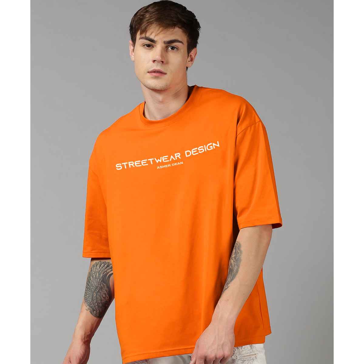 De Tees Men's Oversize T-shirt | M-OST-ORANGE-OWL-STREET | Orange - XL