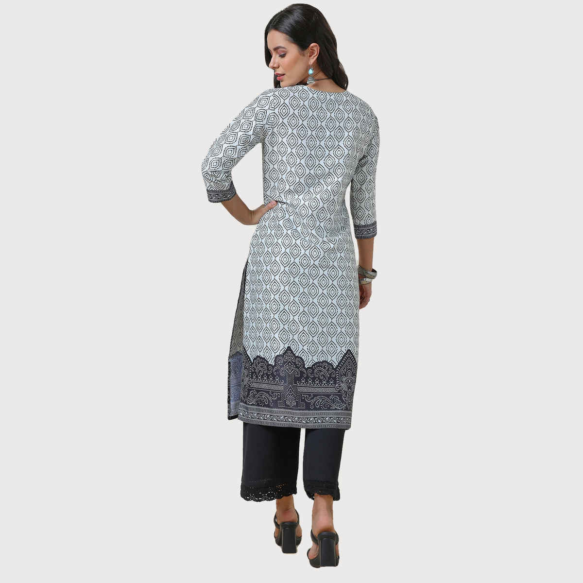 Soch Women's Bandhani Print Kurta With Tassels | Off White | L