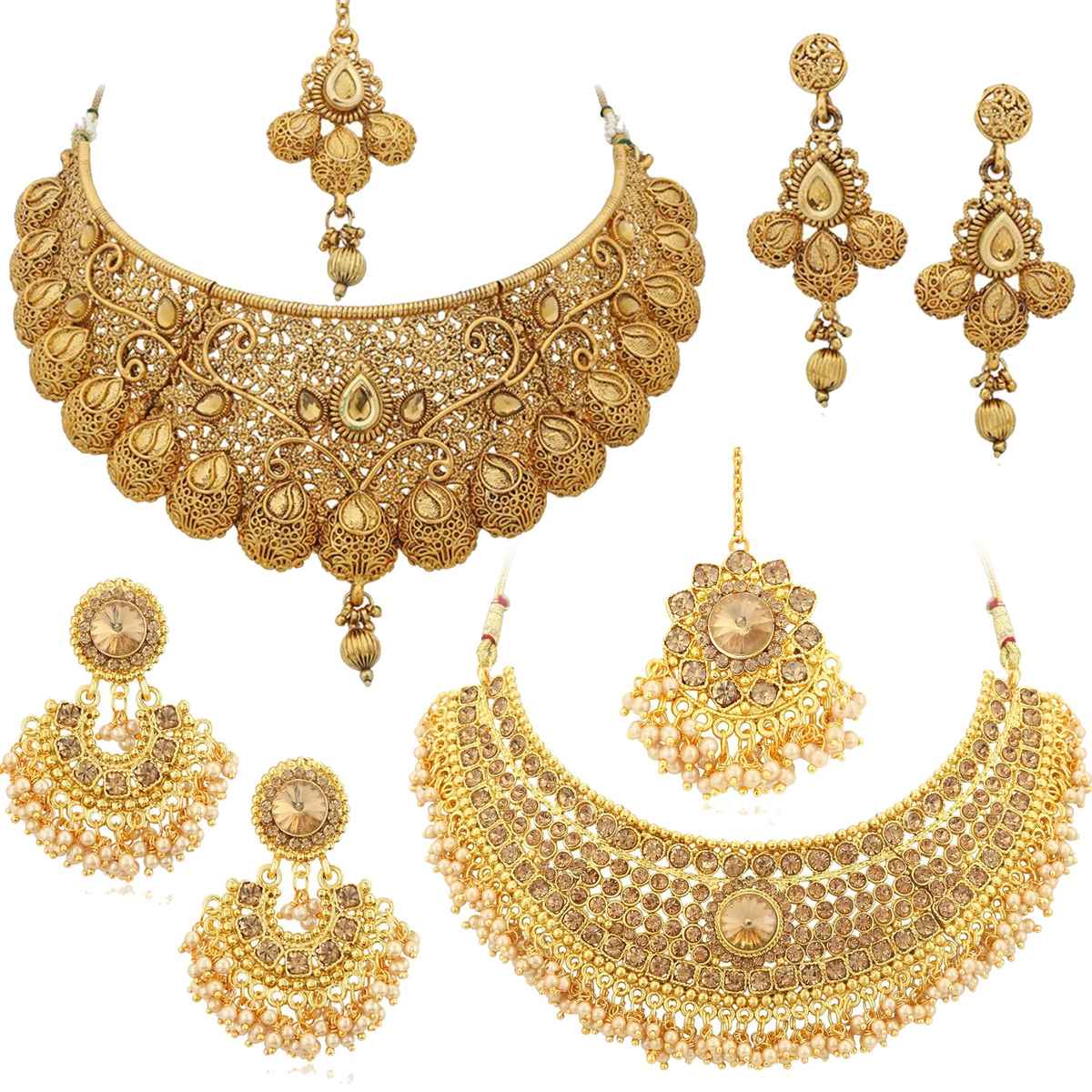 Sukkhi Glamorous Lct Gold Plated Pearl Choker Necklace Set Combo For Women