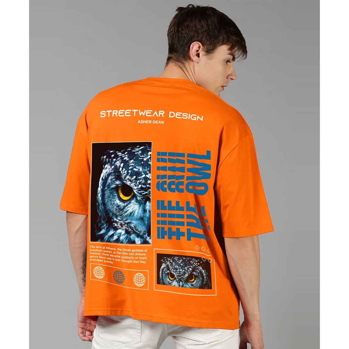 De Tees Men's Oversize T-shirt | M-OST-ORANGE-OWL-STREET | Orange - XL