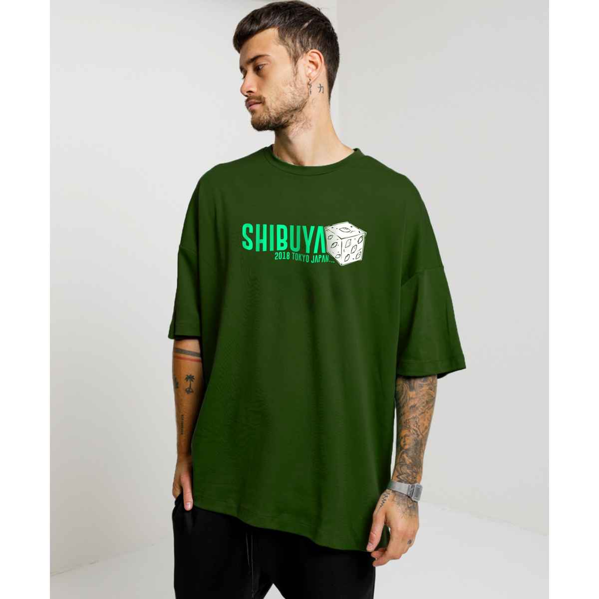 De Tees Men's Oversize T-shirt | M-OST-OLIVE-SHIBUYA | Olive - XL