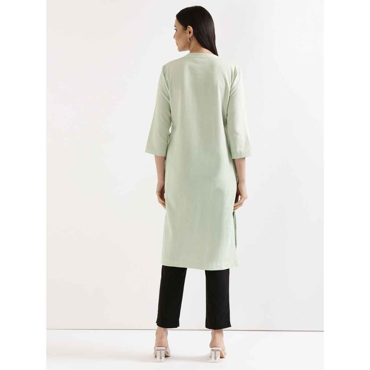 Saadaa Women's Long Airy Linen Kurta | Mint Green - XL