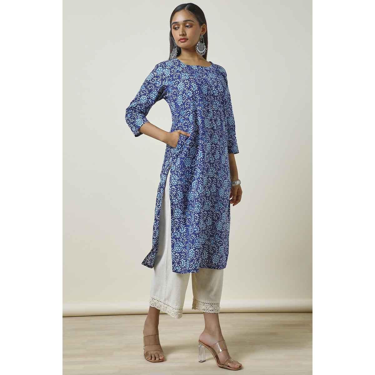 Soch Women's Indigo Cotton Abstract Print Kurta | S
