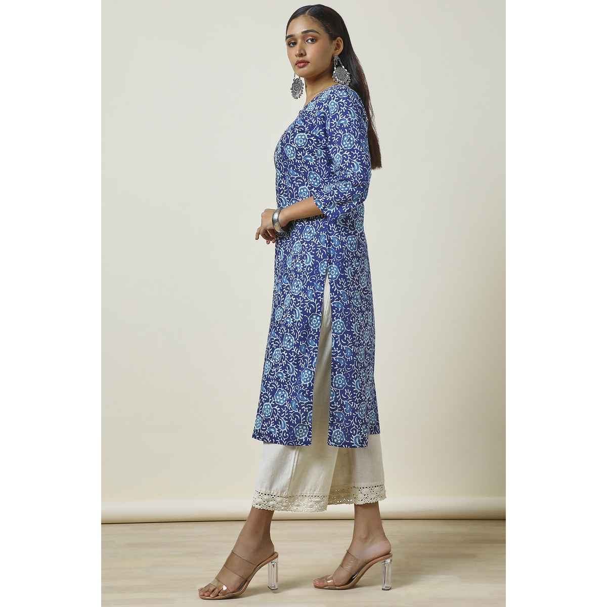 Soch Women's Indigo Cotton Abstract Print Kurta | S