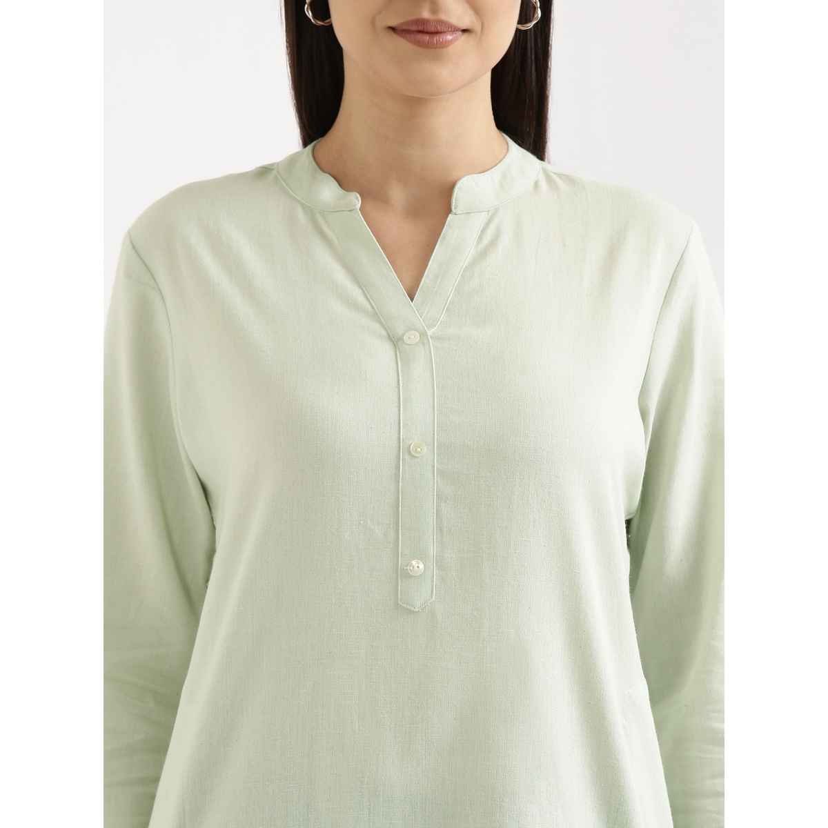 Saadaa Women's Long Airy Linen Kurta | Mint Green - XL