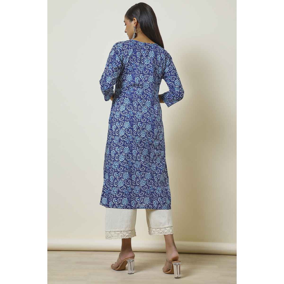Soch Women's Indigo Cotton Abstract Print Kurta | S