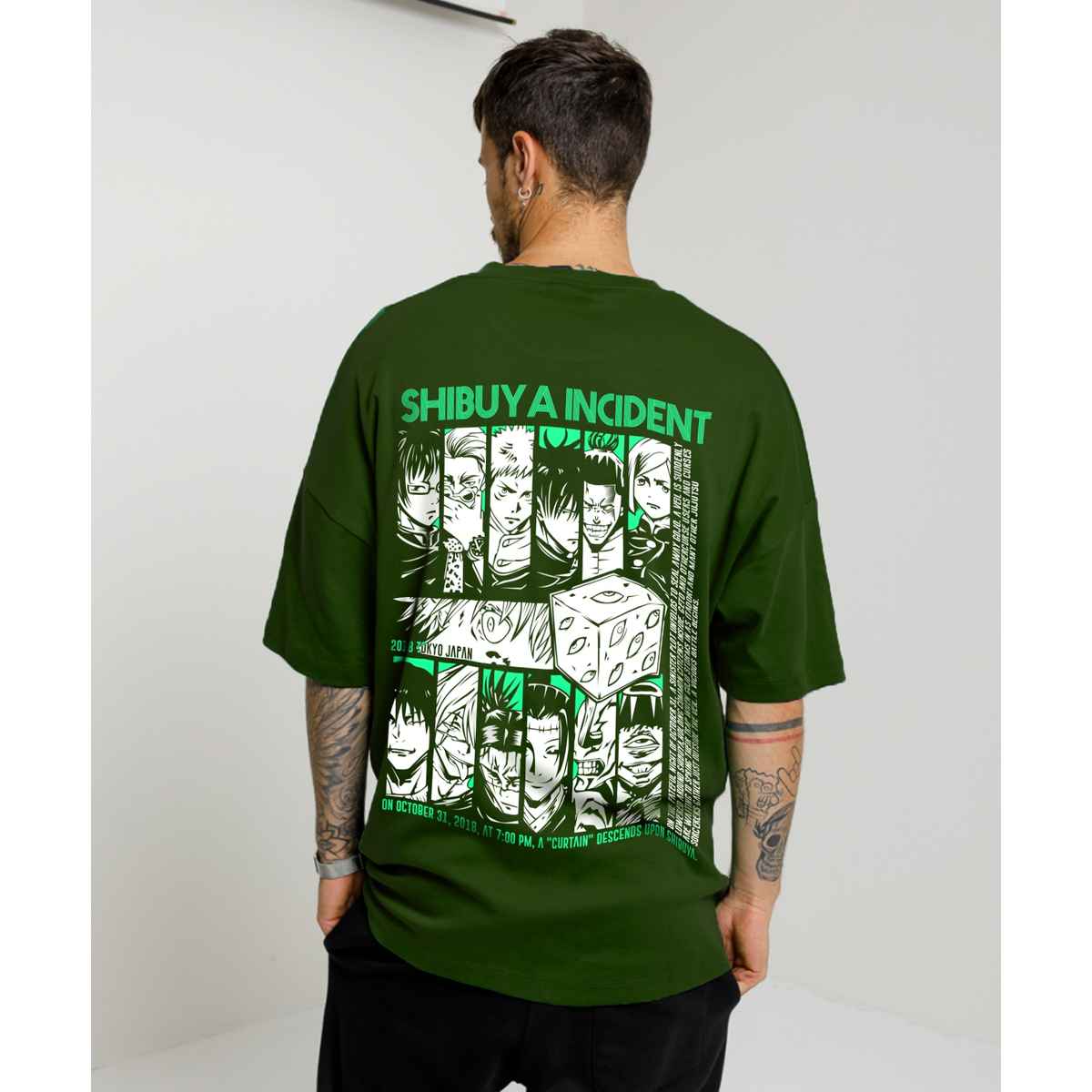 De Tees Men's Oversize T-shirt | M-OST-OLIVE-SHIBUYA | Olive - XL