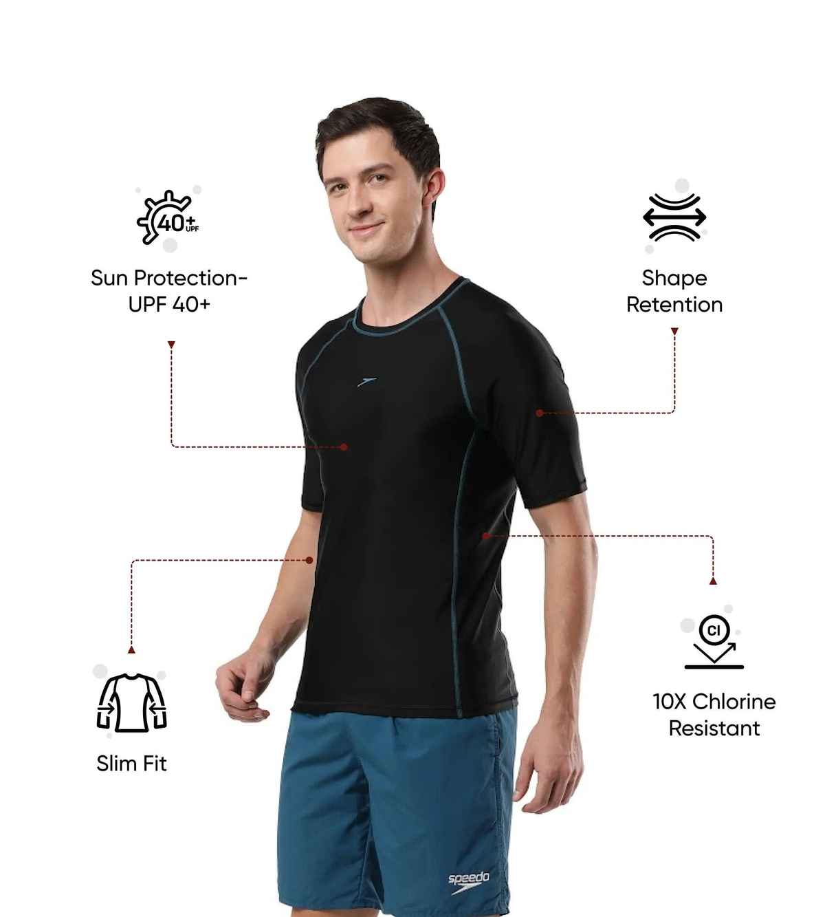 Speedo Men's Endurance 10 Short Sleeve Swim T| shirt | Black | M