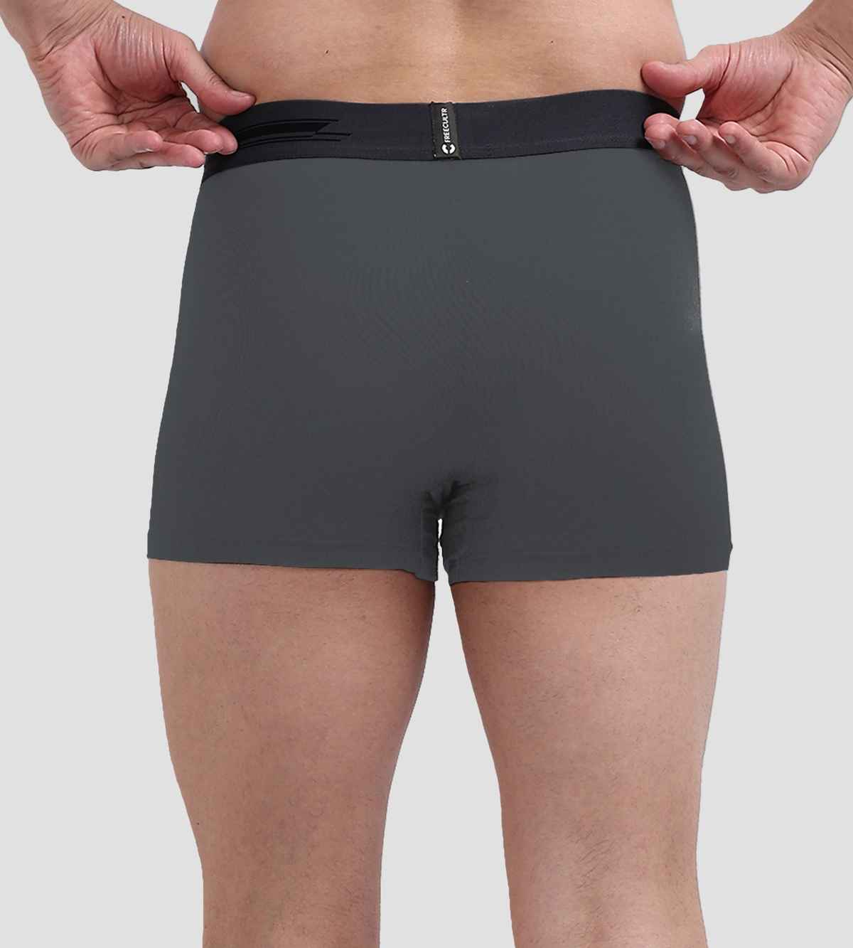 FREECULTR Men's Anti Bacterial Micromodal Airsoft Trunk- Sweat Proof, PO2 ,Ash Grey/Pot Black-S