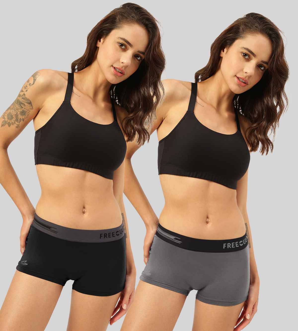 FREECULTR Cotton Blend Women Boyshorts|Boxer Shorts for Girls, PO2 ,Pot Black/Ash Grey-XXL