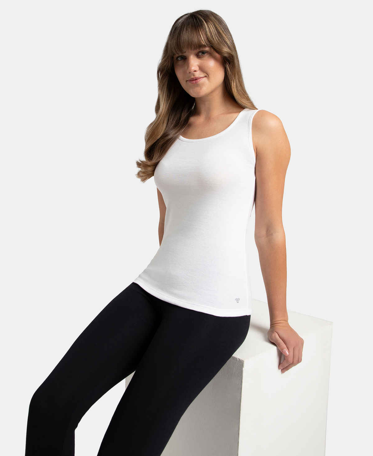 Jockey Women's Outerwear Super Combed Cotton Rib Fabric Slim Fit Solid Tank Top | White | L