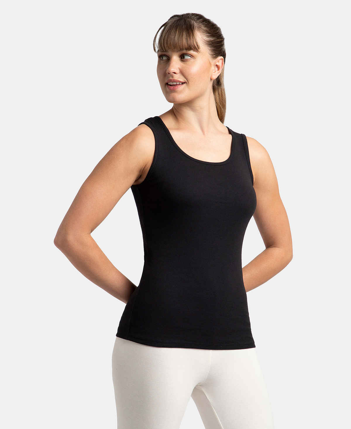 Jockey Women's Outerwear Super Combed Cotton Rib Fabric Slim Fit Solid Tank Top | Black | S
