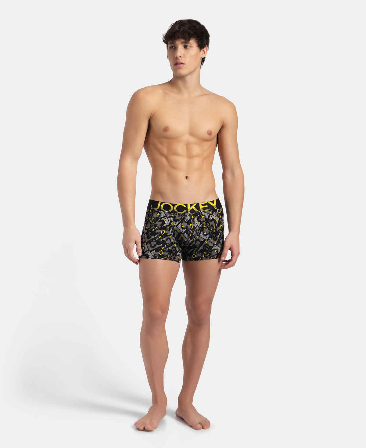 Jockey FP23 Men's Super Combed Cotton Printed Trunk | Black Empire Yellow-S