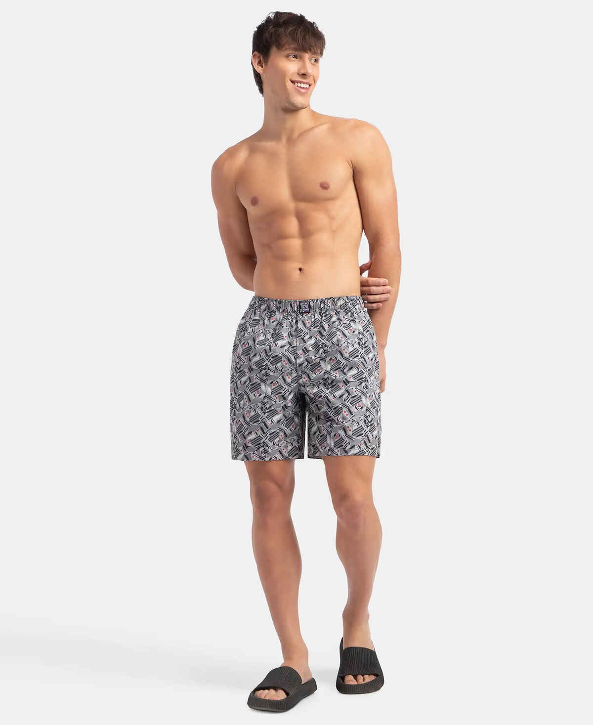 Jockey US57 Men's Cotton Printed Boxer | Side Pockets | Navy & Nickel-2XL