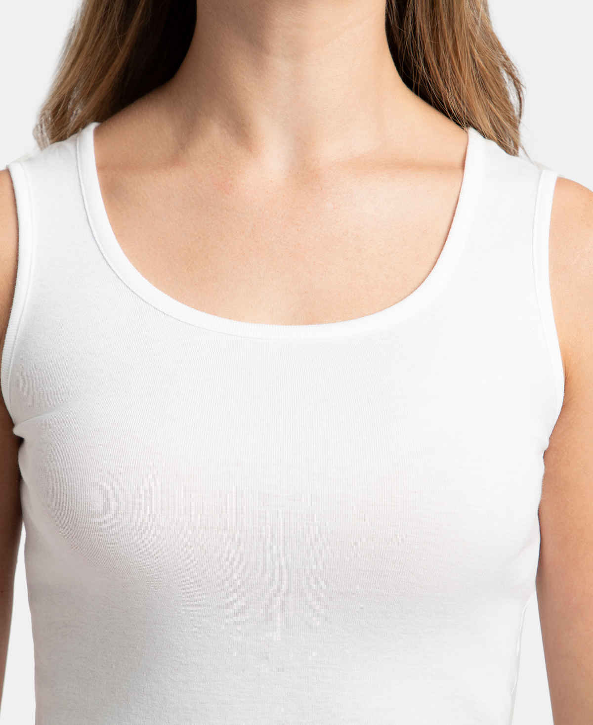 Jockey Women's Outerwear Super Combed Cotton Rib Fabric Slim Fit Solid Tank Top | White | L