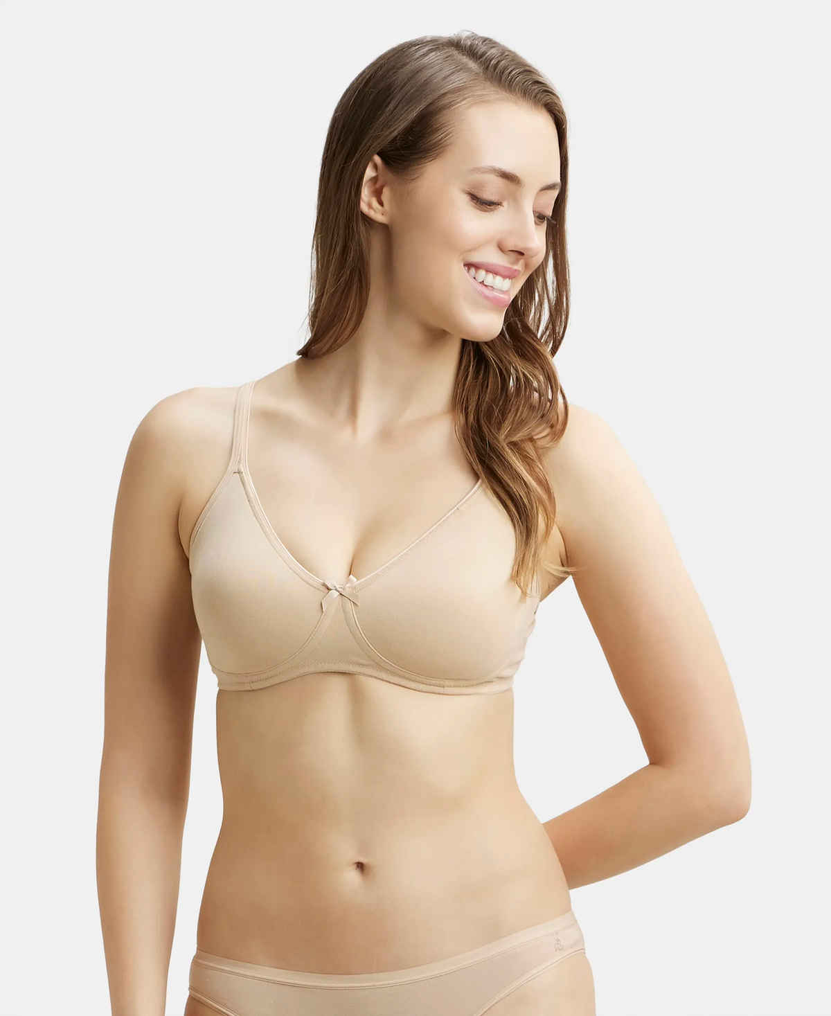 Jockey 1722 Women's Wirefree Non Padded Super Combed Cotton Elastane Stretch Medium Coverage Everyday Bra | Concealed Shaper Panel-Skin-36B