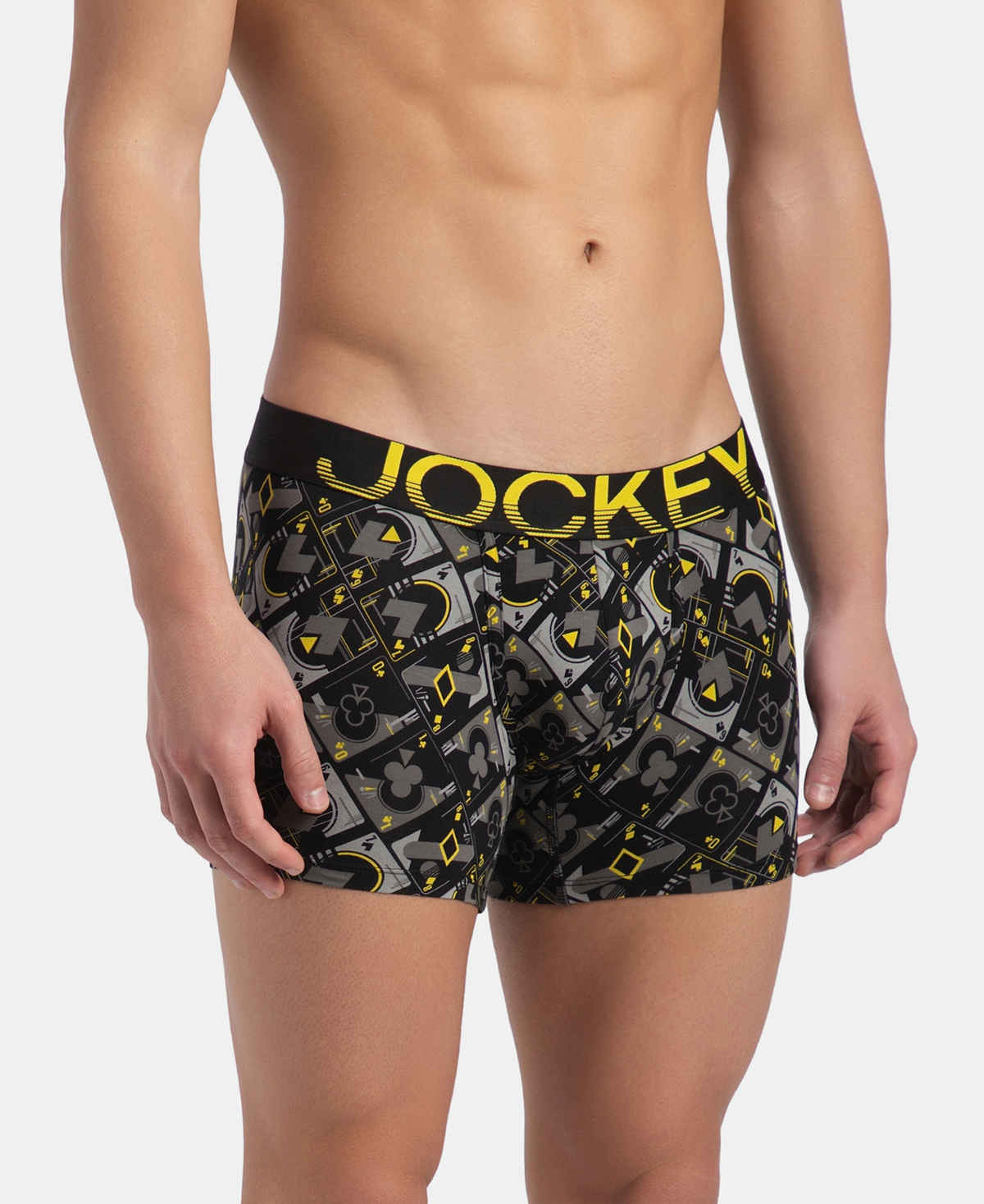 Jockey FP23 Men's Super Combed Cotton Printed Trunk | Black Empire Yellow-S