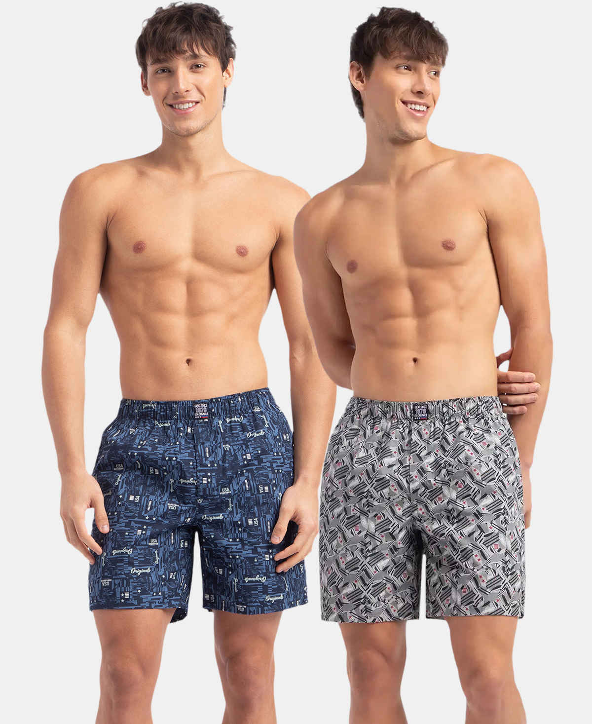 Jockey US57 Men's Cotton Printed Boxer | Side Pockets | Navy & Nickel-2XL