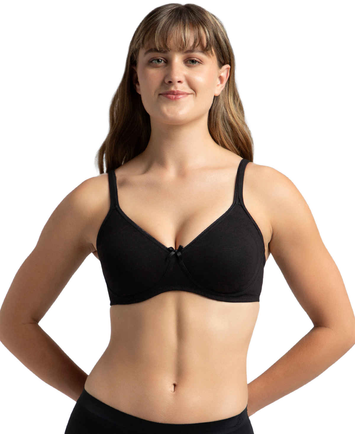 Jockey 1722 Women's Wirefree Non Padded Super Combed Cotton Elastane Stretch Medium Coverage Everyday Bra | Concealed Shaper Panel-Black-36B