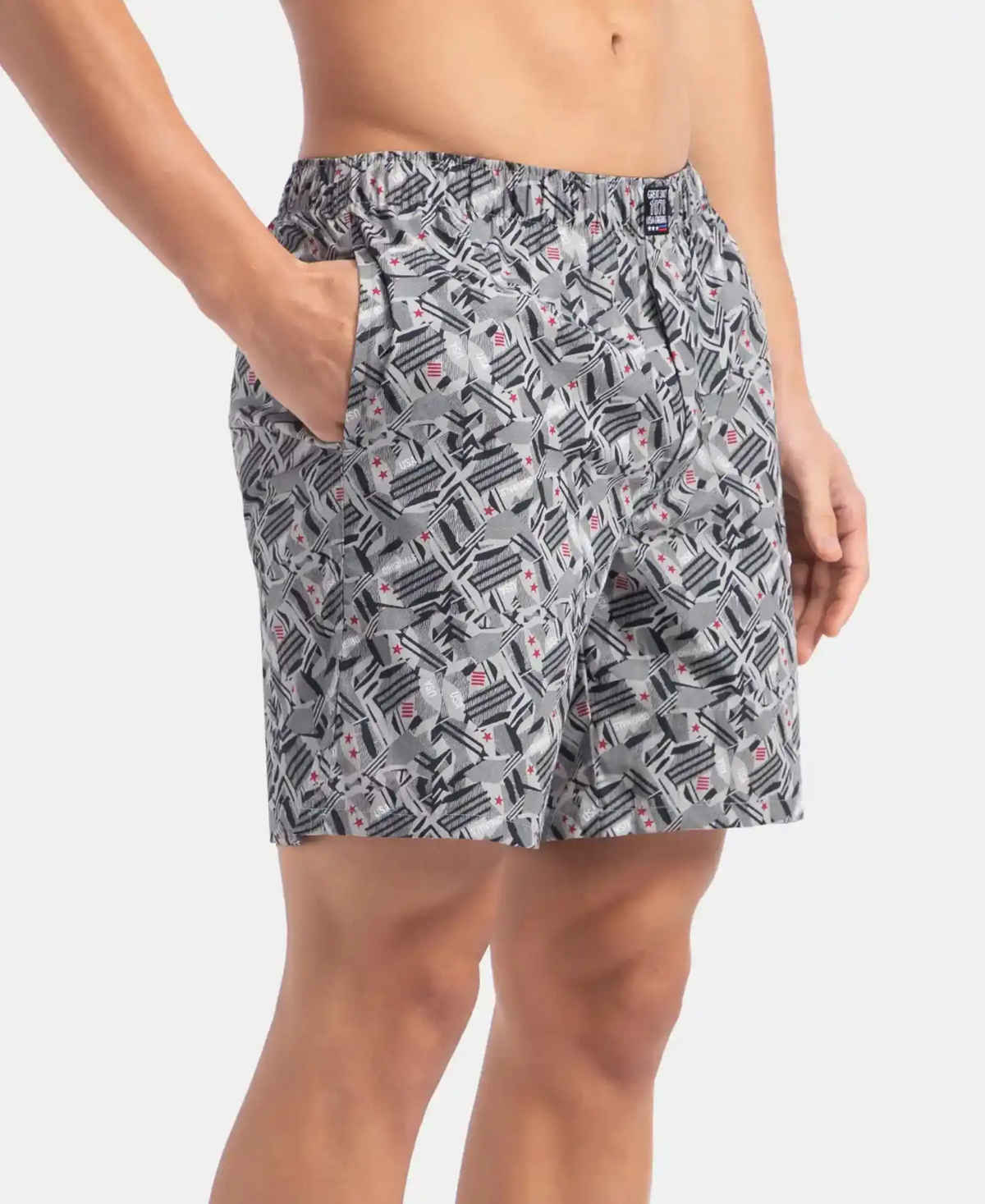 Jockey US57 Men's Cotton Printed Boxer | Side Pockets | Navy & Nickel-2XL