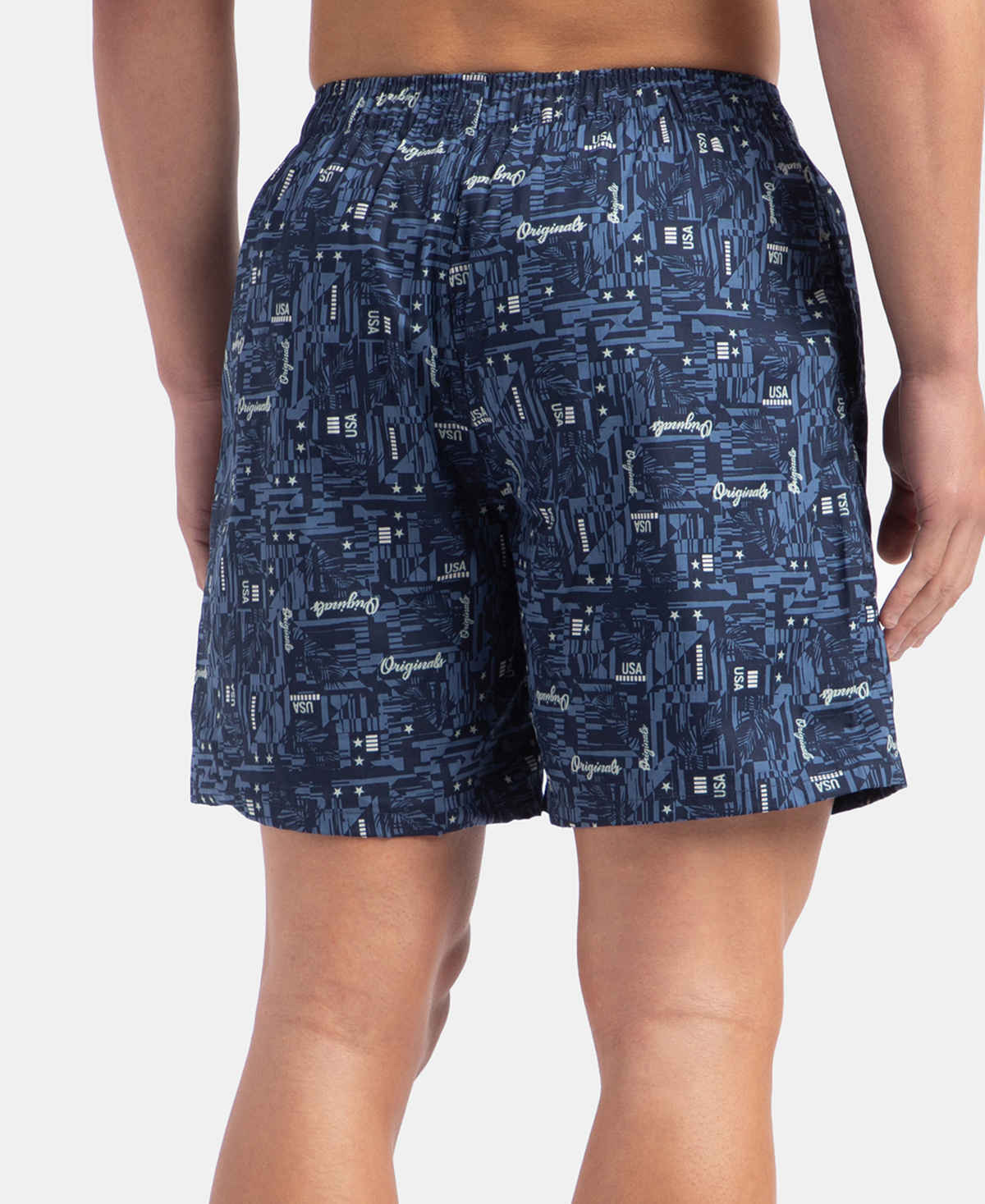 Jockey US57 Men's Cotton Printed Boxer | Side Pockets | Navy & Nickel-2XL