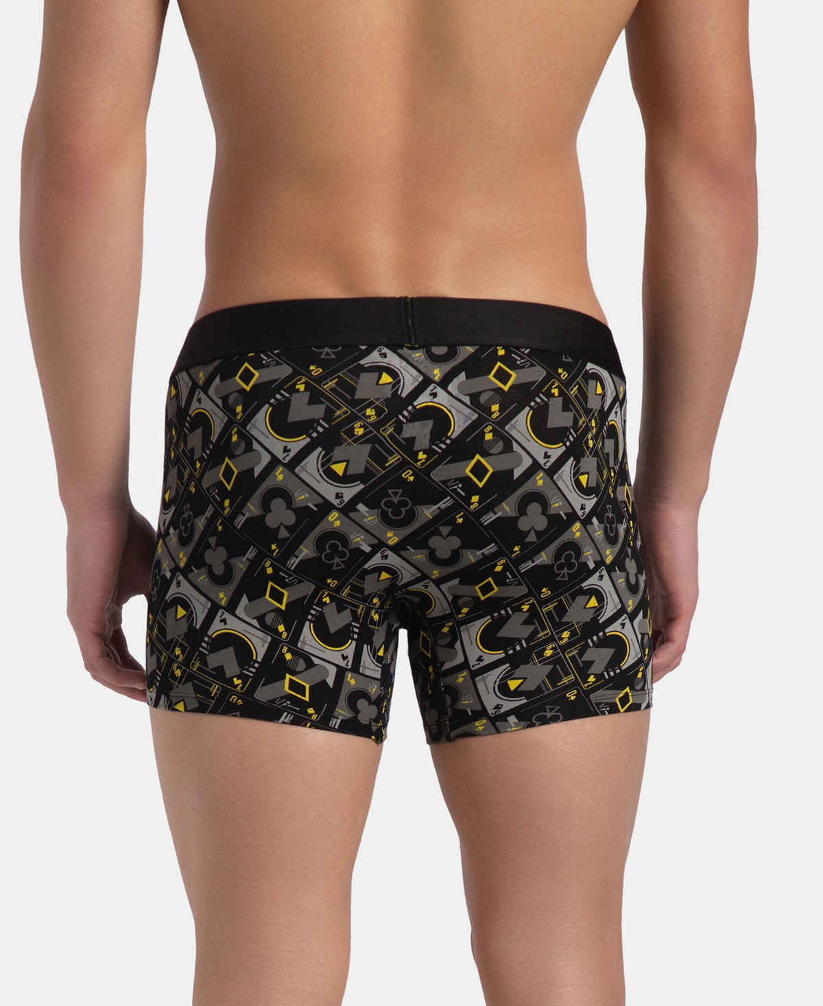 Jockey FP23 Men's Super Combed Cotton Printed Trunk | Black Empire Yellow-S
