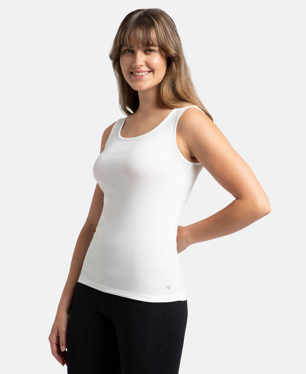 Jockey Women's Outerwear Super Combed Cotton Rib Fabric Slim Fit Solid Tank Top | White | S