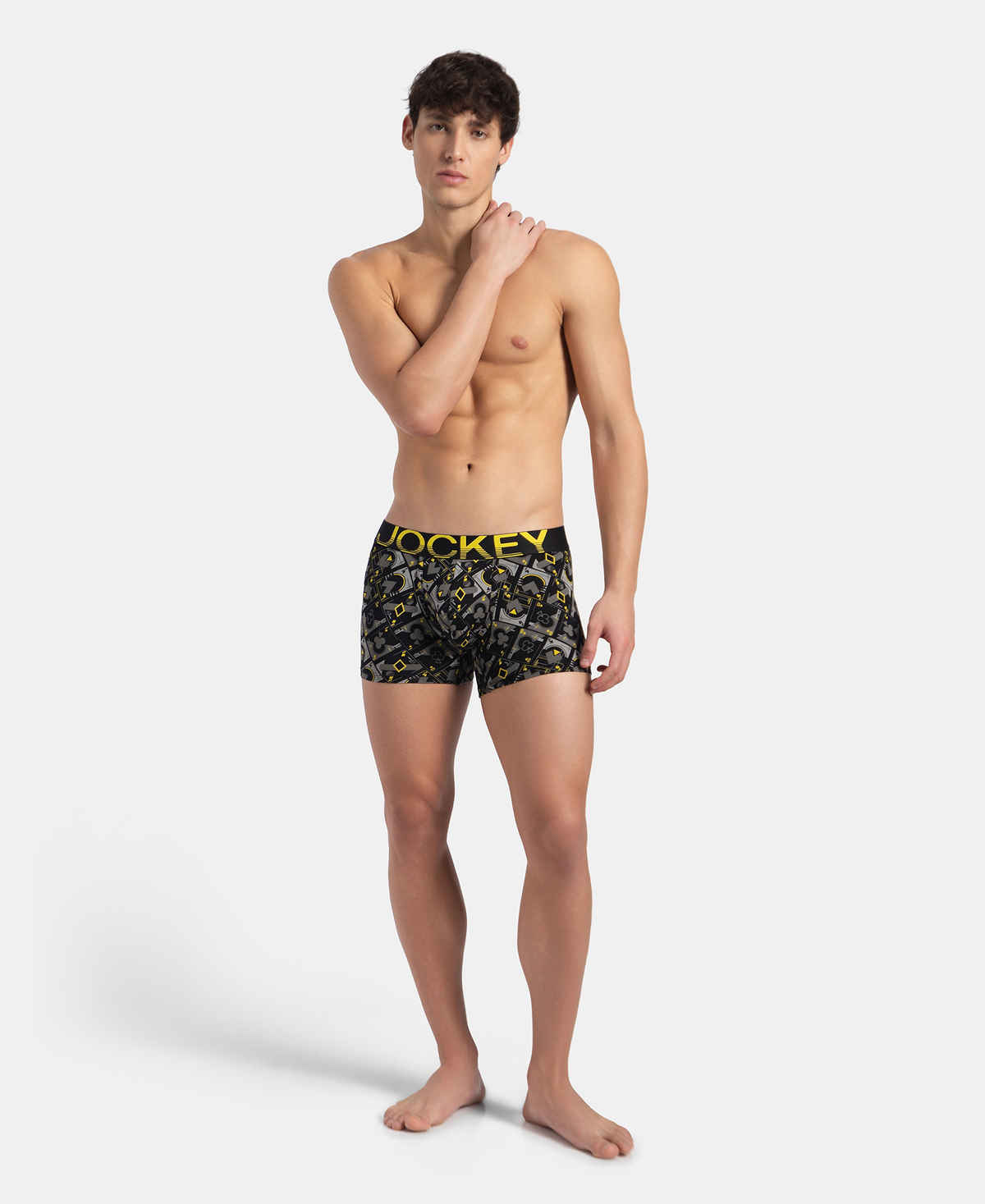 Jockey FP23 Men's Super Combed Cotton Printed Trunk | Black Empire Yellow-S