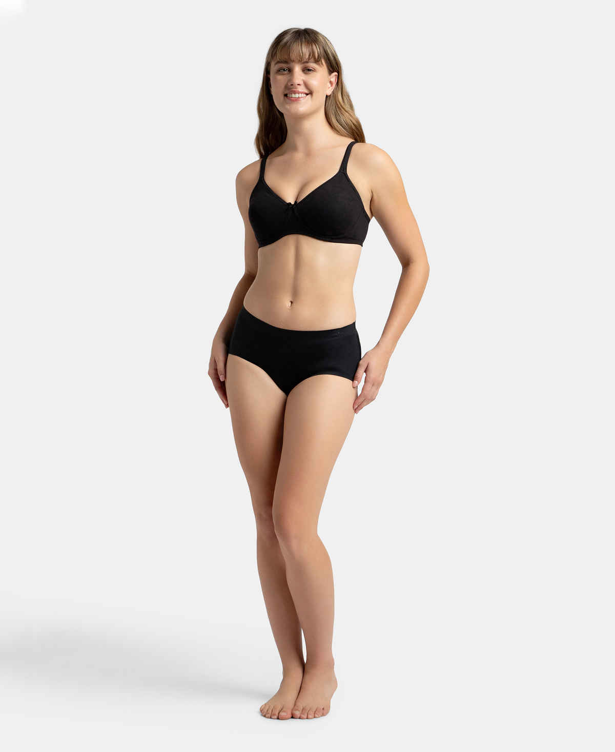 Jockey 1722 Women's Wirefree Non Padded Super Combed Cotton Elastane Stretch Medium Coverage Everyday Bra | Concealed Shaper Panel-Black-36B