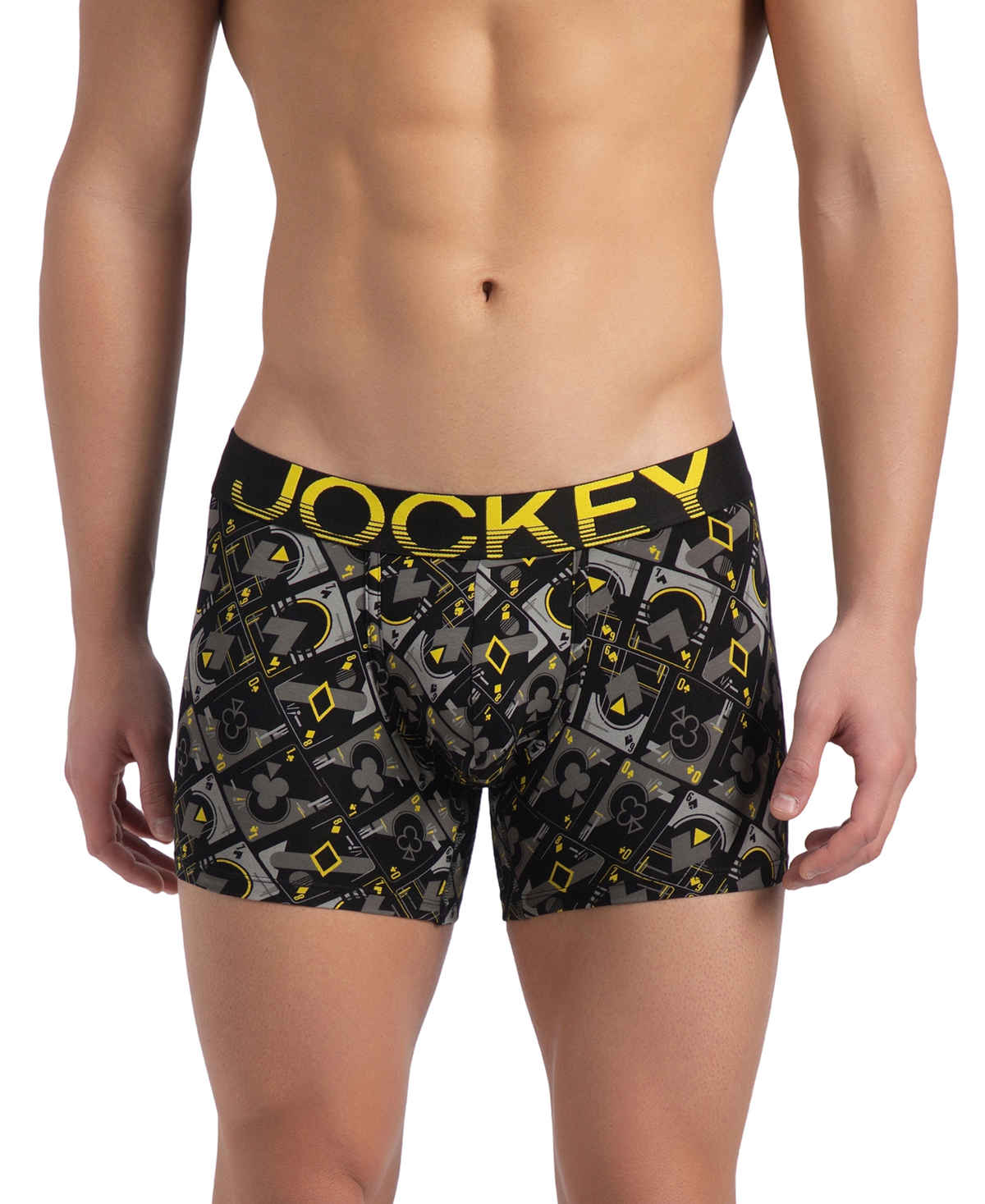 Jockey FP23 Men's Super Combed Cotton Printed Trunk | Black Empire Yellow-L