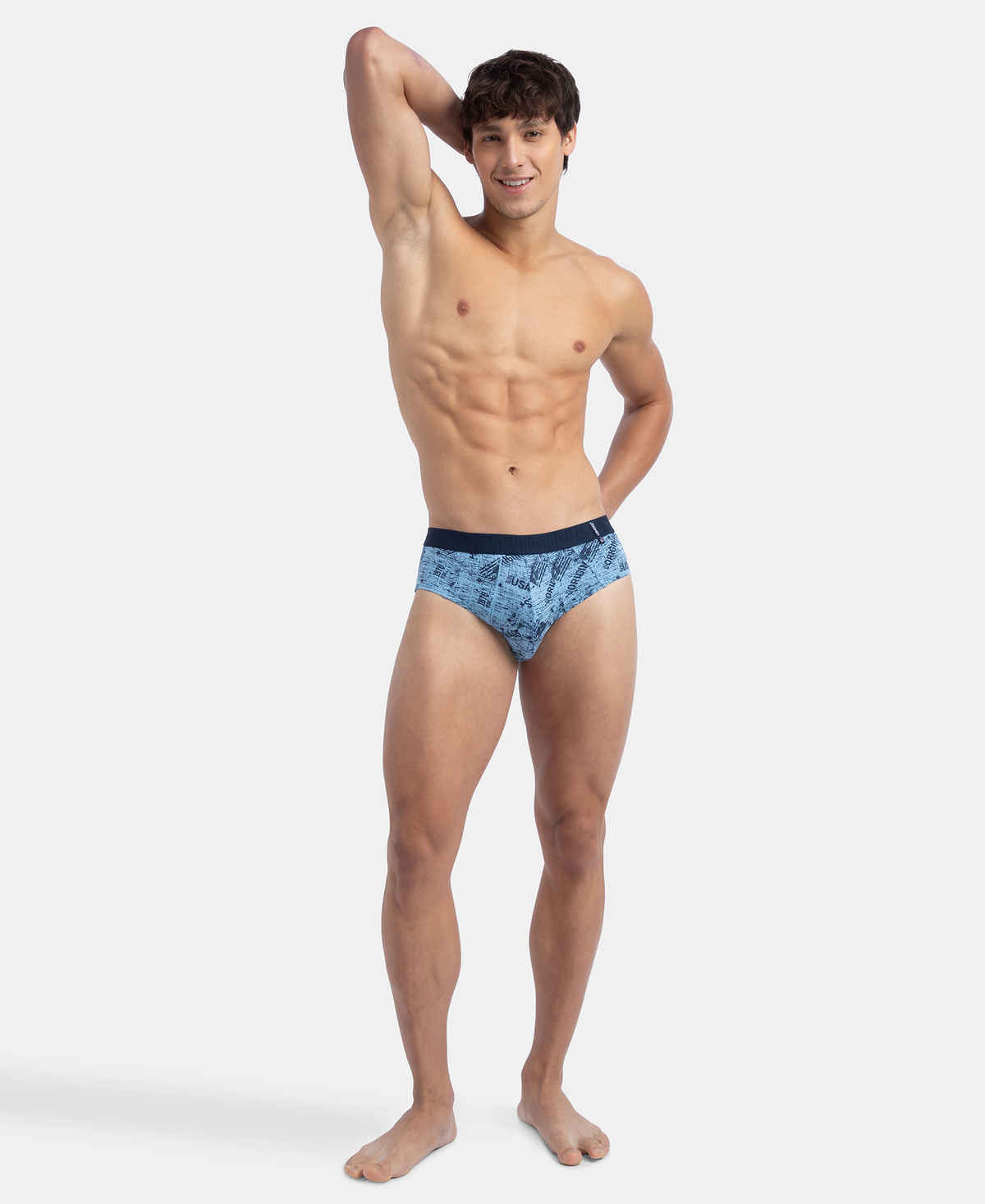 Jockey US52 Men's Super Combed Cotton Printed Brief | Navy & Dusk Blue-XL