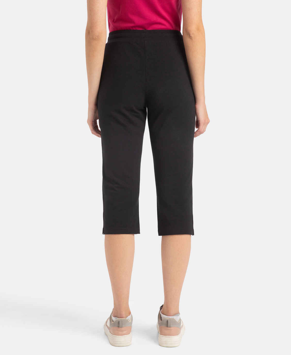 Jockey 1300 Women's Cotton Elastane Stretch Slim Fit Capri with Side Pockets | Black - M