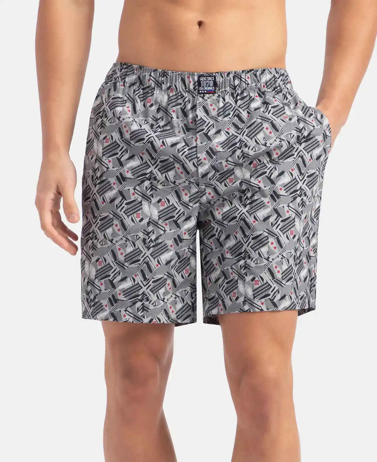 Jockey US57 Men's Cotton Printed Boxer | Side Pockets | Navy & Nickel-2XL