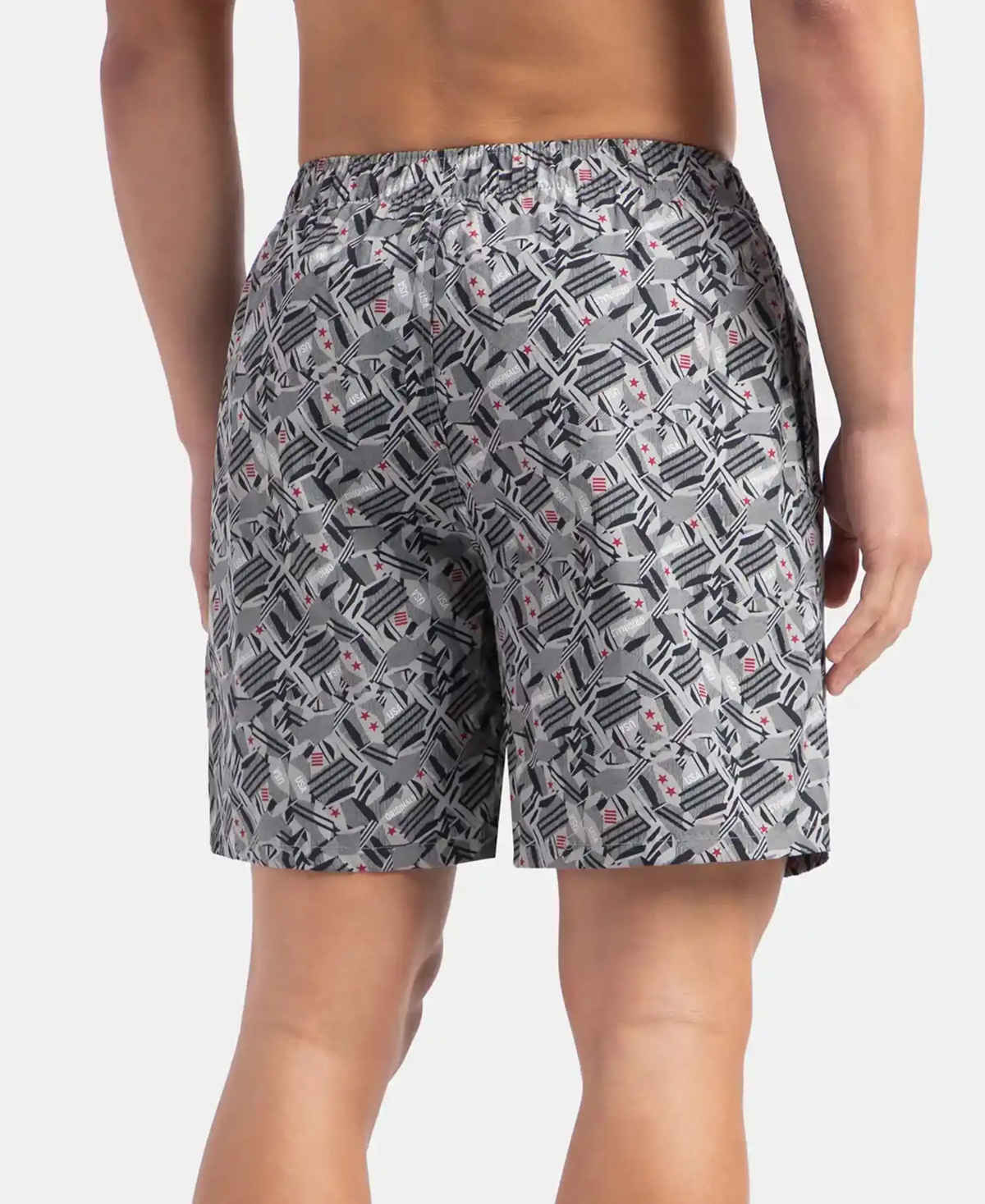 Jockey US57 Men's Cotton Printed Boxer | Side Pockets | Navy & Nickel-2XL