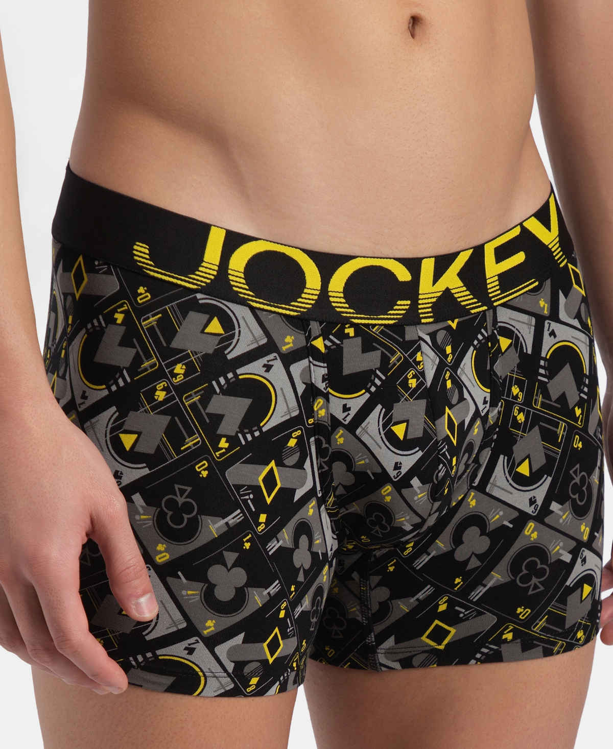 Jockey FP23 Men's Super Combed Cotton Printed Trunk | Black Empire Yellow-L