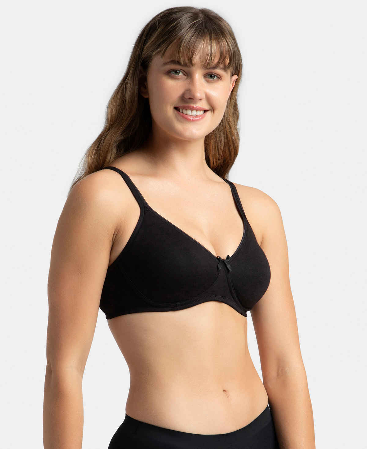 Jockey 1722 Women's Wirefree Non Padded Super Combed Cotton Elastane Stretch Medium Coverage Everyday Bra | Concealed Shaper Panel-Black-36B