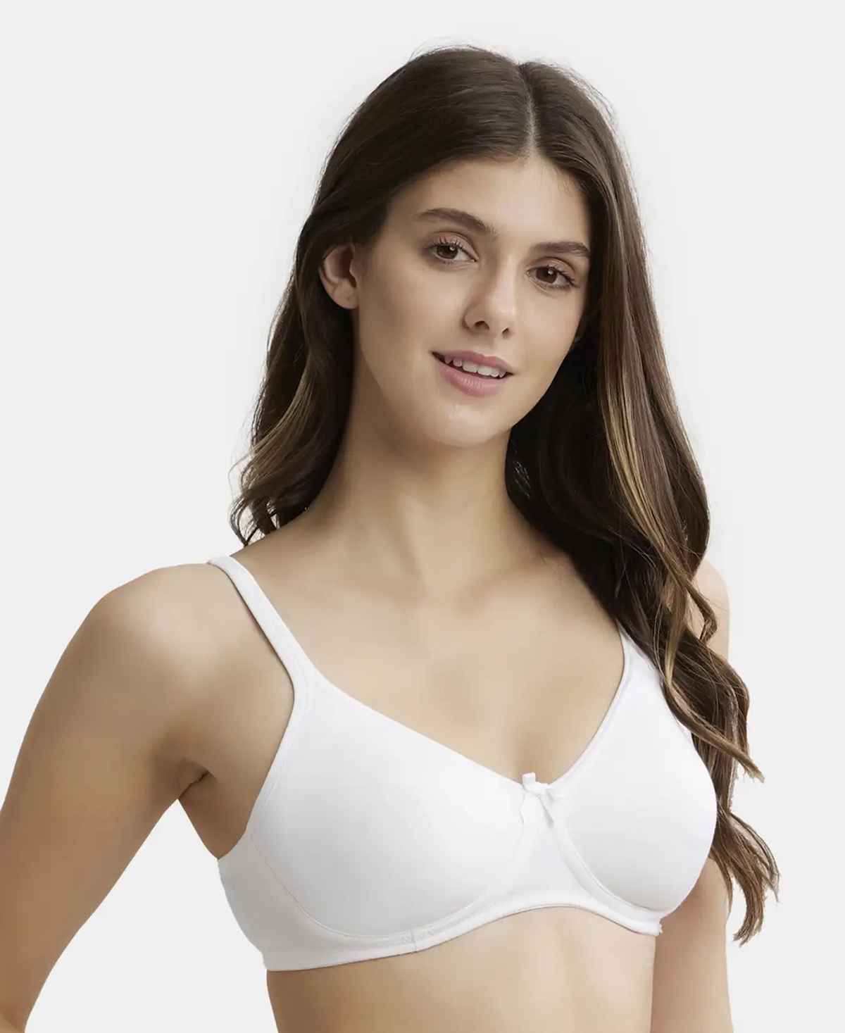 Jockey 1722 Women's Wirefree Non Padded Super Combed Cotton Elastane Stretch Medium Coverage Everyday Bra | Concealed Shaper Panel-White-34C