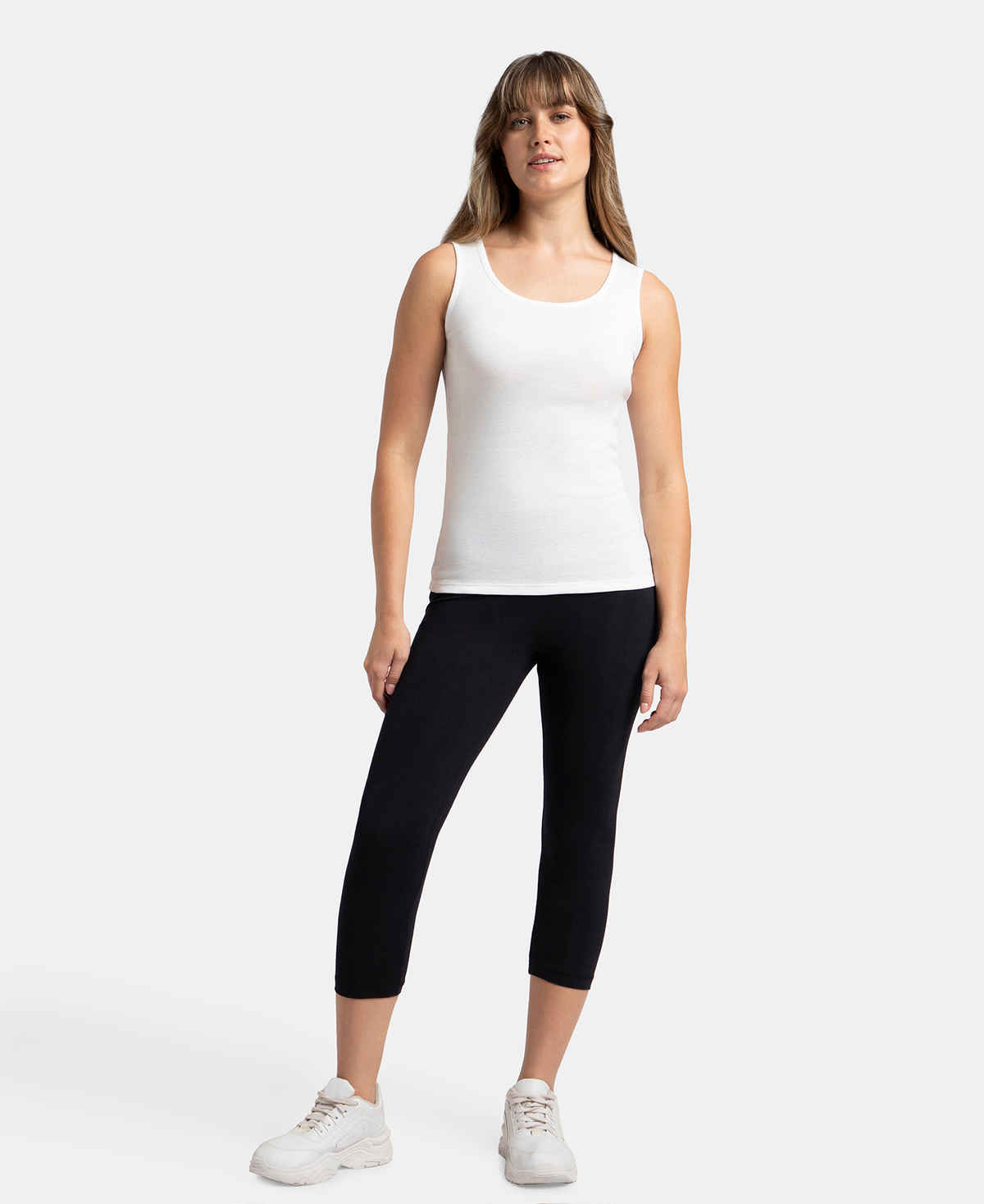 Jockey Women's Outerwear Super Combed Cotton Rib Fabric Slim Fit Solid Tank Top | White | L