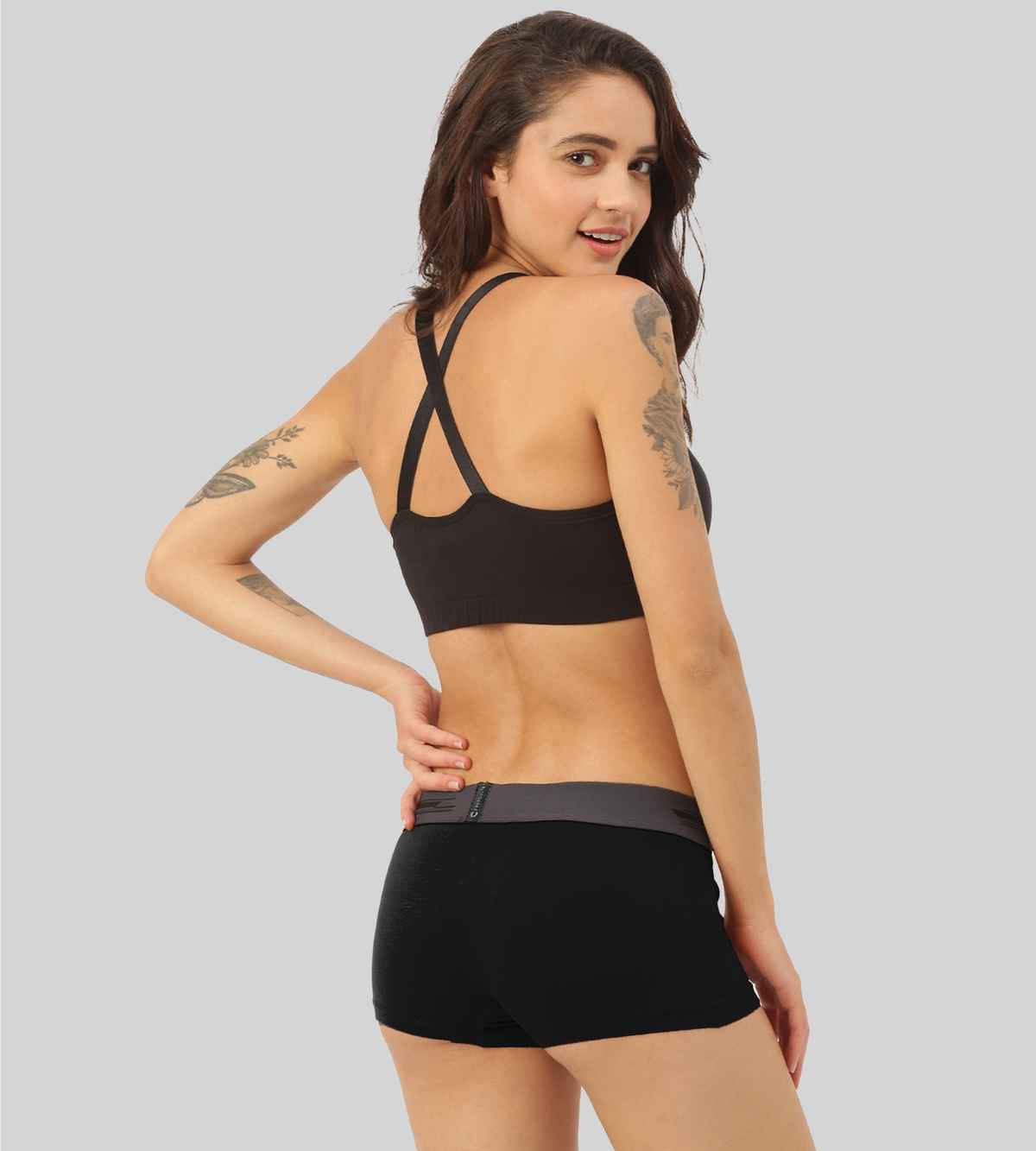 FREECULTR Cotton Blend Women Boyshorts|Boxer Shorts for Girls, PO2 ,Pot Black/Ash Grey-XXL