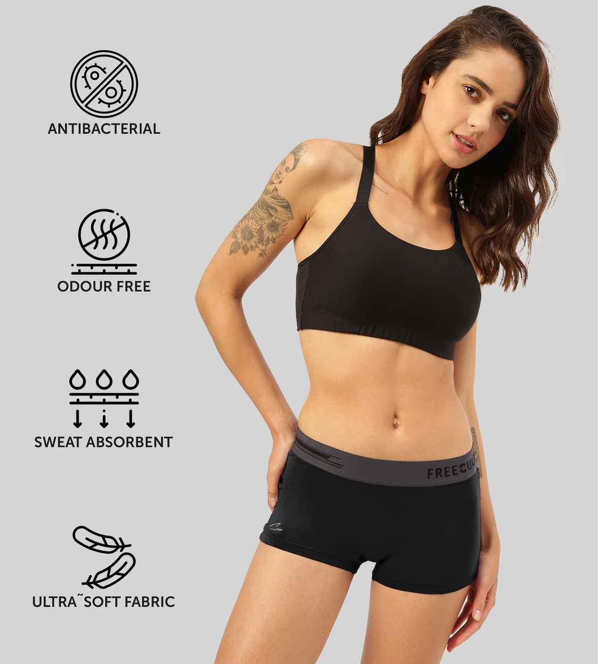 FREECULTR Cotton Blend Women Boyshorts|Boxer Shorts for Girls, PO2 ,Pot Black/Ash Grey-XXL