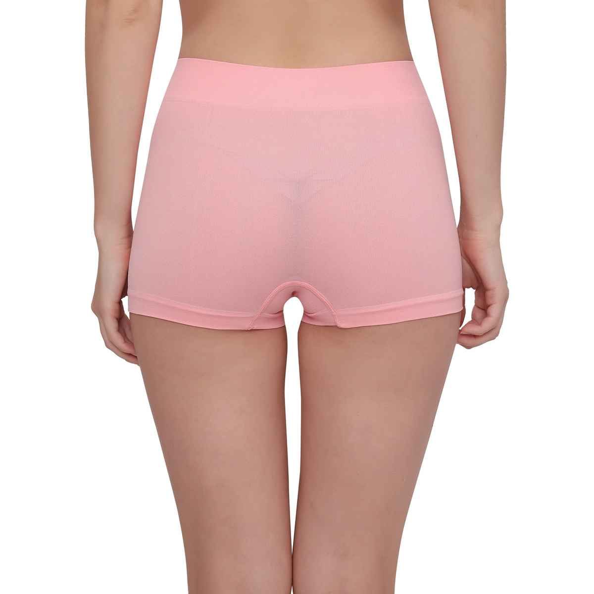Plumbury Women s Solid Full Coverage Seamless Mid Rise Boyshort Briefs| Pack of 2 | Black-Pink - M