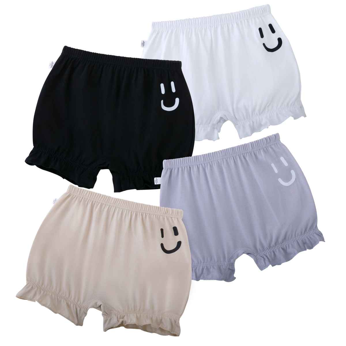PlanB Smiley 4-Pack Bloomers Black, White, Ash Grey - 8-10 Yrs