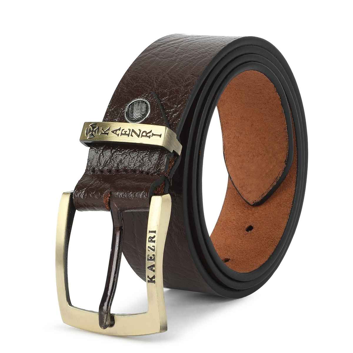 Kaezri Genuine Leather Brown Textured Belt for Men | Katabrcob - 42
