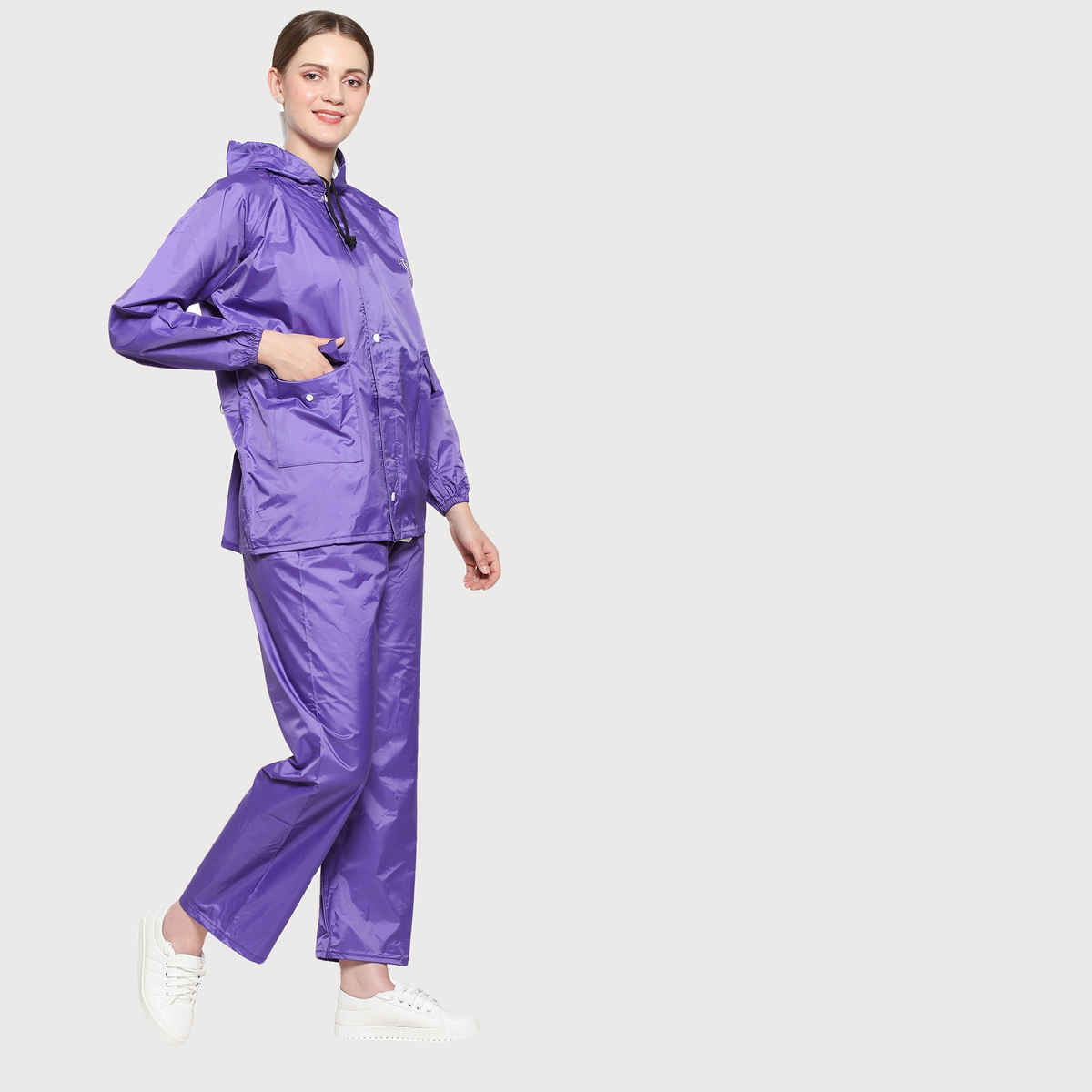 Fendo Ruby Women's Waterproof Raincoat Set with Hood & Carry Pouch | Purple | L