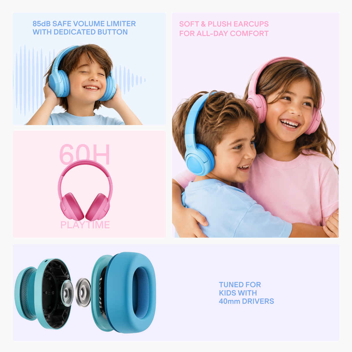 Volumm Key boAt Sailor Play Wireless Kids Headphones, 85dB Volume Limiter, 40mm ...